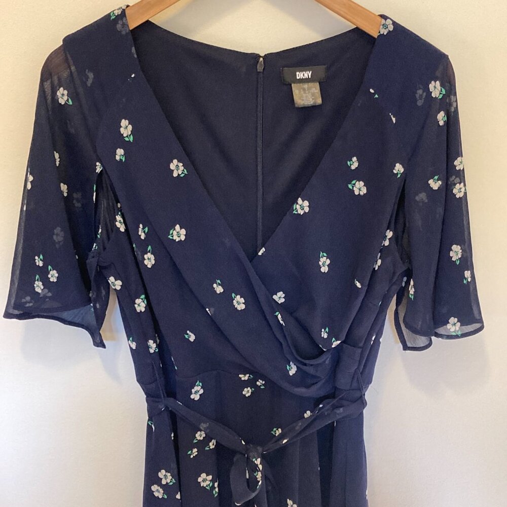 DKNY Chiffon Floral Dress, Navy, 10, NWOT